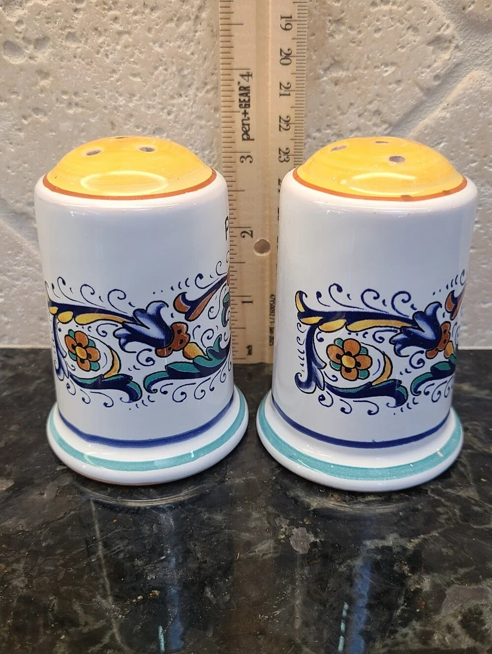 SUR LA TABLE Nova Deruta Salt and Pepper Shakers Excellent Condition.